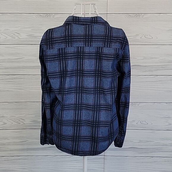 Adam Levine blue plaid button-down shirt Women's Size L - Picture 6 of 10